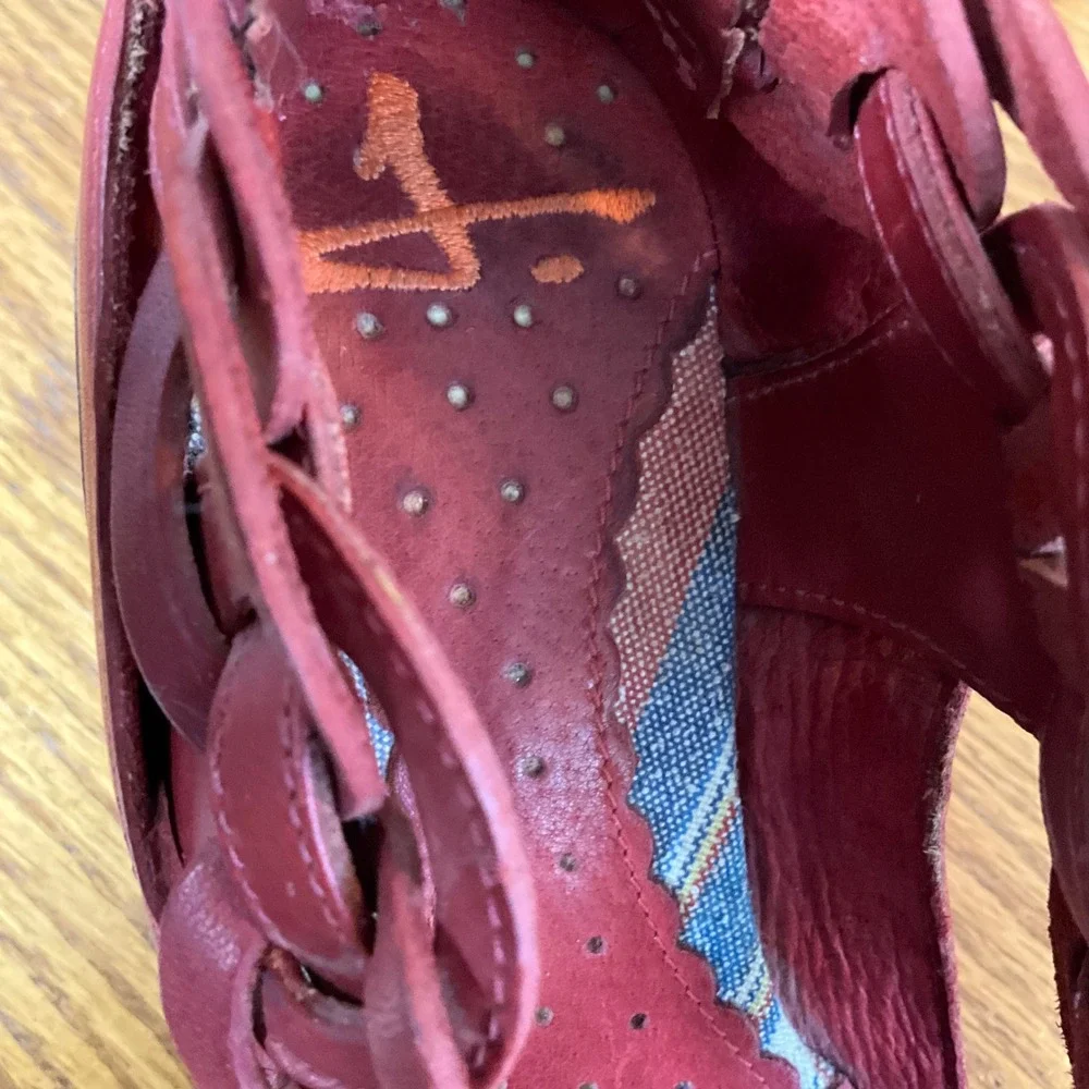 Nicole Wedge Sandals Women Size 7 Red Leather Braided Strap Boho